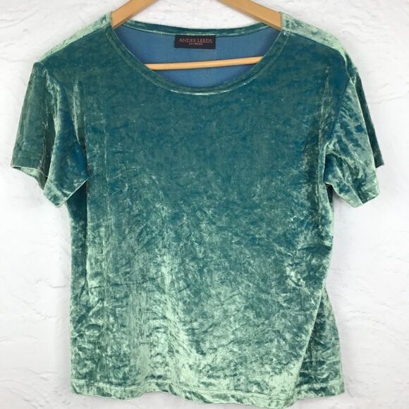 Andee Leeds Emerald Teal Green Velvety Soft Stretch Short Sleeve Top - Picture 1 of 5